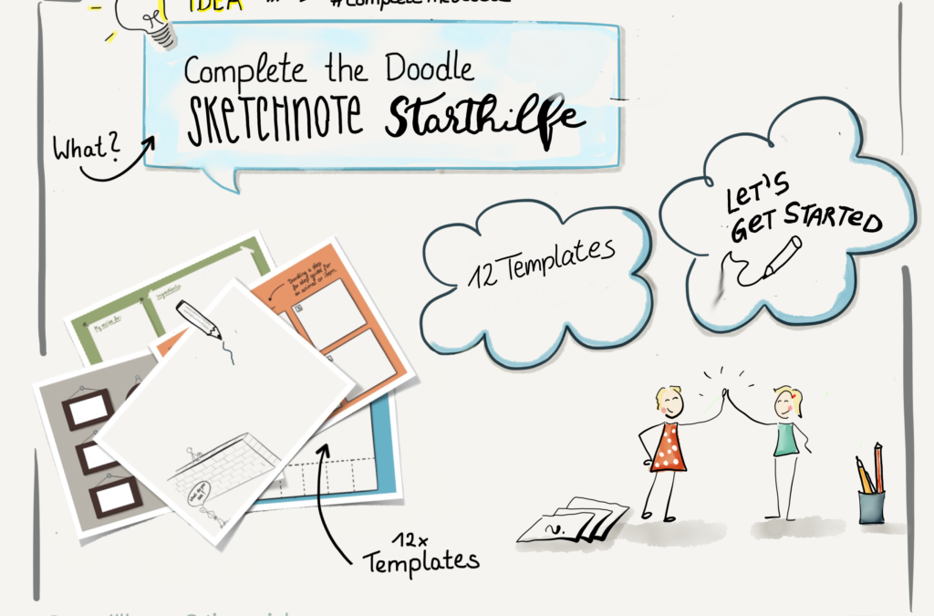 „Complete the doodle“  kostenlose Sketchnotes Vorlagen